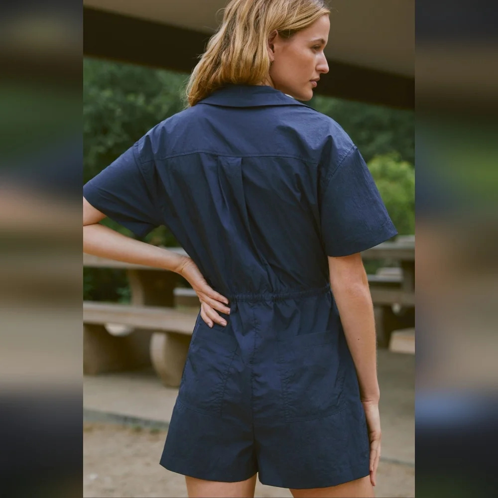 Sweaty Betty Anytime Short Sleeve Navy Romper 10 Athlesure Lightweight Casual - Picture 2 of 15